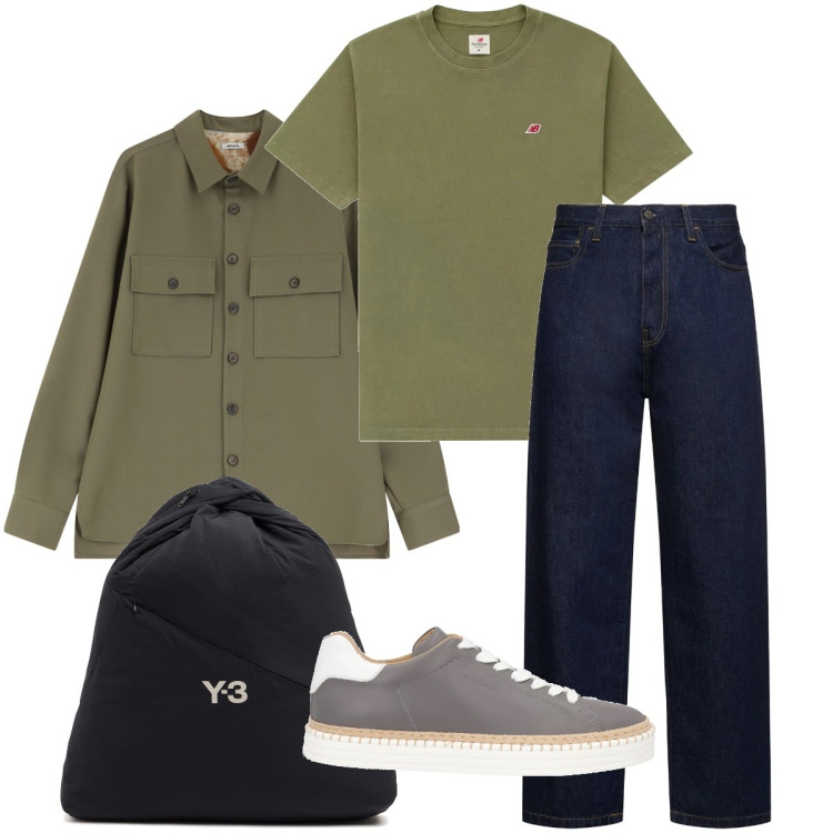 Outfit uomo - Verde militare. Stile Urban per Tutti i giorni. Abbinamento con sneakers, t-shirt, camicie, jeans, borse sportive.