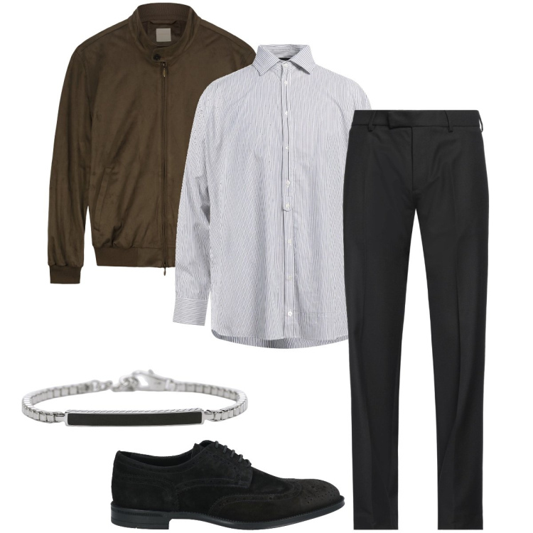 Outfit uomo - Il giubbottino marrone. Stile Business/Elegante per Ufficio. Abbinamento con scarpe stringate, pantaloni, camicie, braccialetti, giacche.