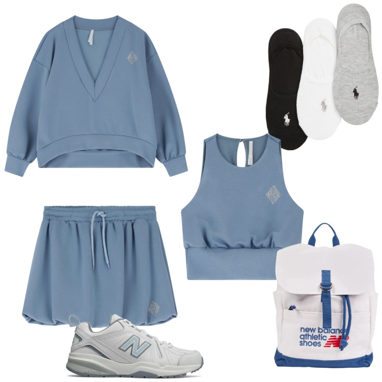 Outfit donna - Sportivissima Imperial. Stile Urban per Ufficio. Abbinamento con sneakers, zaini, minigonne, top, maglieria, calzini.