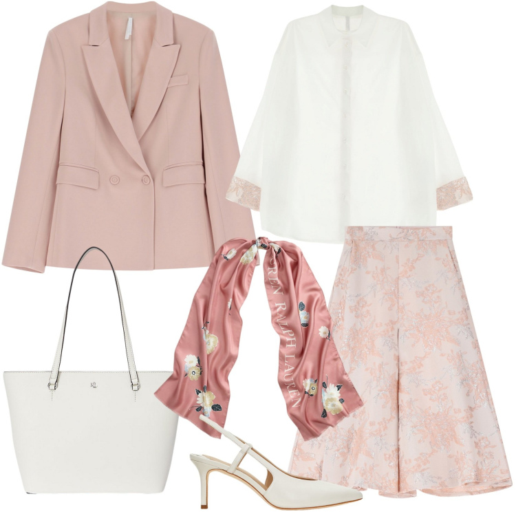 Outfit donna - Outfit ricercato per l\'ufficio. Stile Bon Ton per Ufficio. Abbinamento con camicie, gonne, blazer, foulard, décolleté, borse tote.