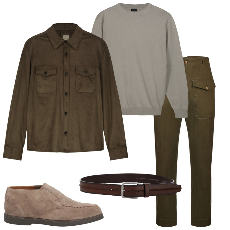 Outfit uomo - In città. Stile Urban per Tutti i giorni. Abbinamento con stivali e stivaletti, cinture, giacche, maglieria, pantaloni.