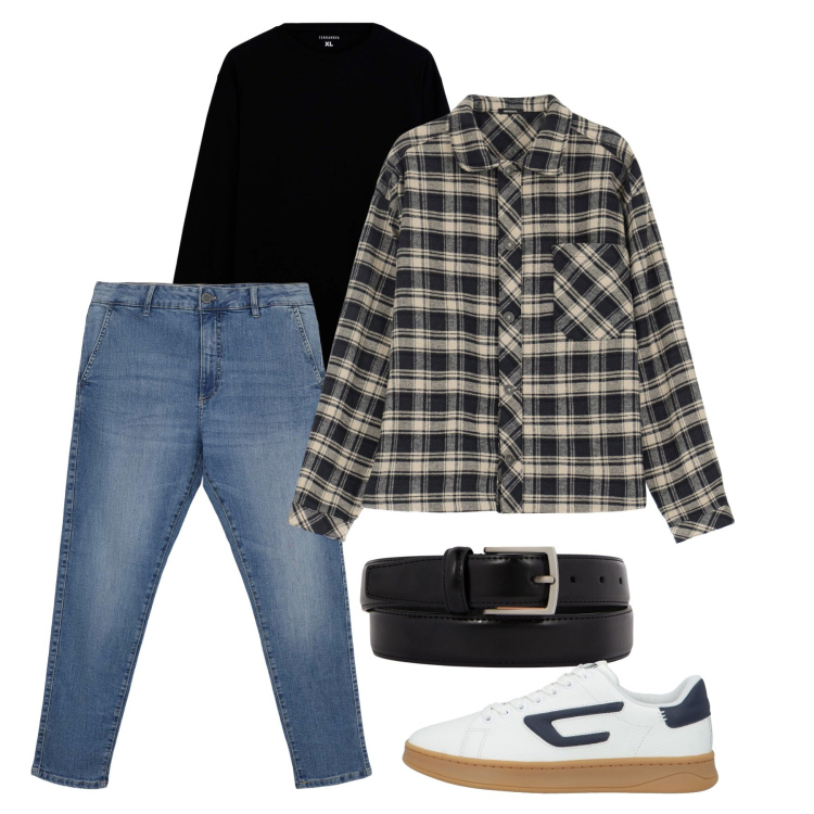 Outfit uomo - Marzo. Stile Casual per Tutti i giorni. Abbinamento con sneakers, t-shirt, jeans skinny, camicie, cinture.