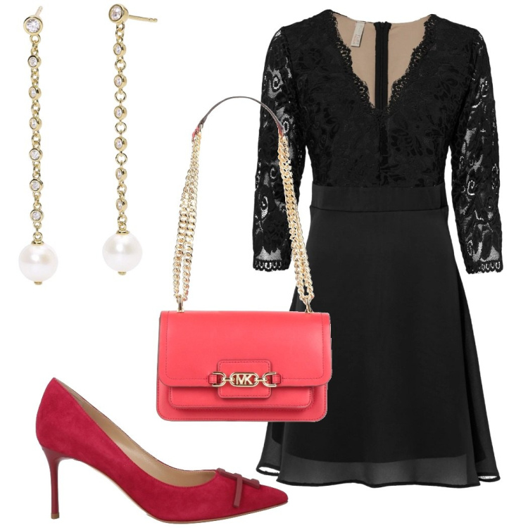 Outfit donna - Cena romantica. Stile Romantica per Serata fuori. Abbinamento con vestiti midi/longuette, borse a spalla, décolleté, orecchini.