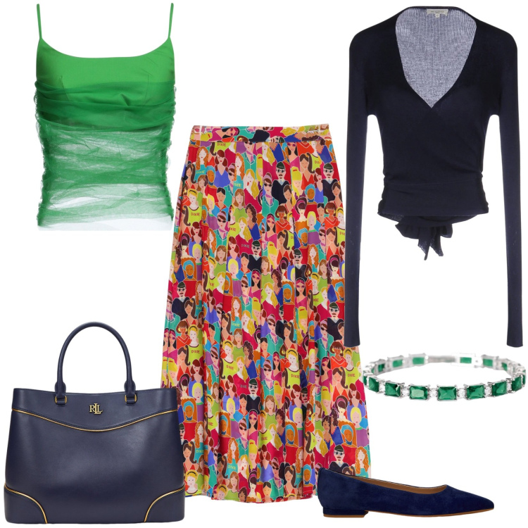 Outfit donna - Trasparenze: il top verde. Stile Trendy per Tutti i giorni. Abbinamento con cardigans, top, braccialetti, gonne lunghe, ballerine, borse a mano.