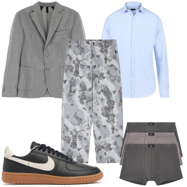 Outfit uomo - Total look #2083242. Stile Trendy per Tutti i giorni. Abbinamento con boxer, giacche, pantaloni, camicie, sneakers.