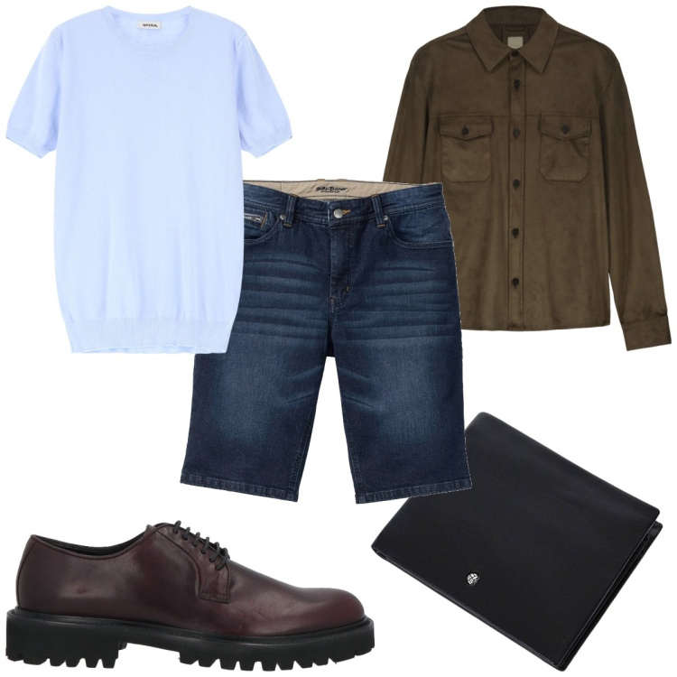 Outfit uomo - Total look #2083248. Stile Casual per Tutti i giorni. Abbinamento con bermuda, scarpe stringate, portafogli, maglieria, giacche.