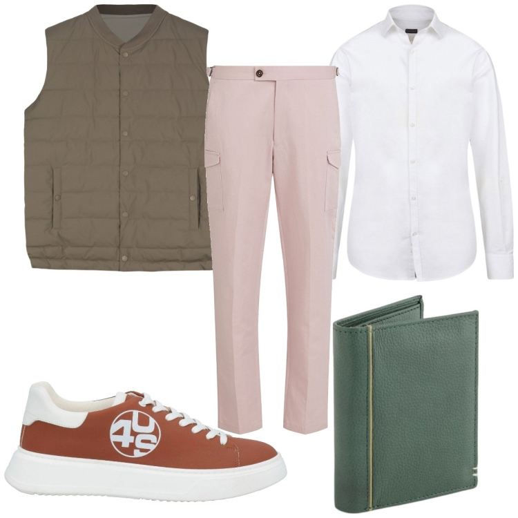 Outfit uomo - Total look #2083264. Stile Casual per Tutti i giorni. Abbinamento con sneakers, pantaloni cargo, gilet, camicie, portafogli.