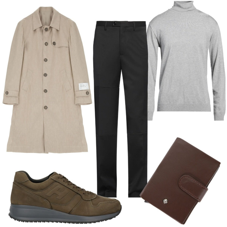 Outfit uomo - Total look #2083273. Stile Casual per Tutti i giorni. Abbinamento con sneakers, pantaloni, maglieria, trench, portafogli.
