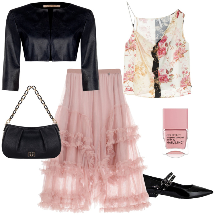 Outfit donna - Quando ci sono i fiori è sempre primaver. Stile Romantica per Tutti i giorni. Abbinamento con smalti, borse a tracolla, bolero, top, ballerine, gonne lunghe.