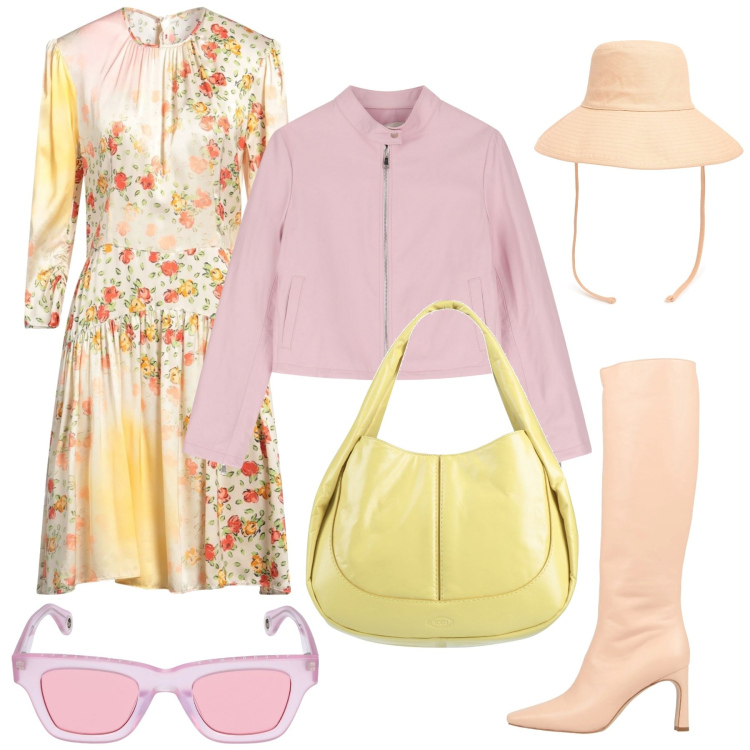 Outfit donna - Spring Framework. Stile Casual chic per Tutti i giorni. Abbinamento con stivali, borse a mano, vestiti midi/longuette, giacche, occhiali da sole, cappelli.