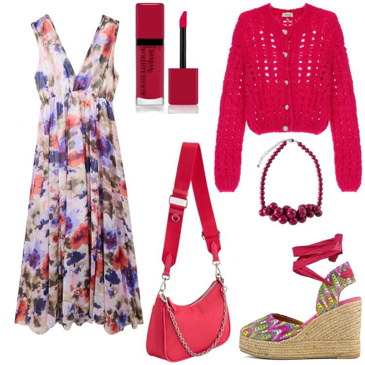 Outfit donna - Primavera boho- @ambrosiajsi. Stile Boho per Tutti i giorni. Abbinamento con rossetti, vestiti lunghi, cardigans, sandali col tacco, collane, borse a tracolla.