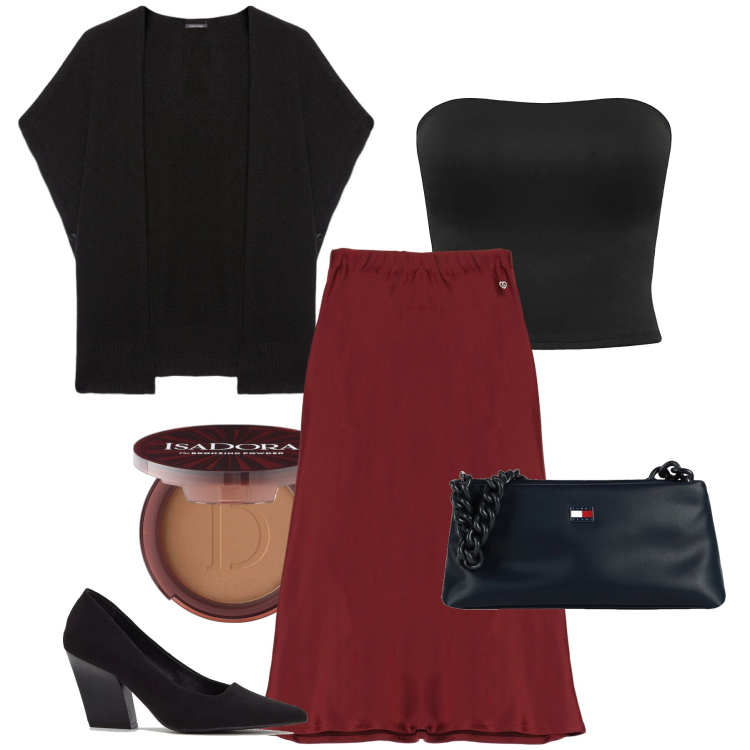 Outfit donna - Il top a fascia. Stile Bon Ton per Serata fuori. Abbinamento con décolleté, borse a mano, terre, top, gonne, cappe.