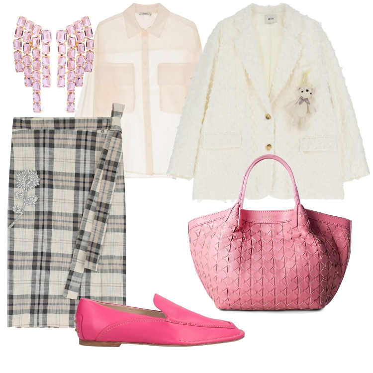 Outfit donna - Una borsa è per sempre. per Ufficio. Abbinamento con mocassini, borse a mano, gonne longuette, blazer, camicie, orecchini.