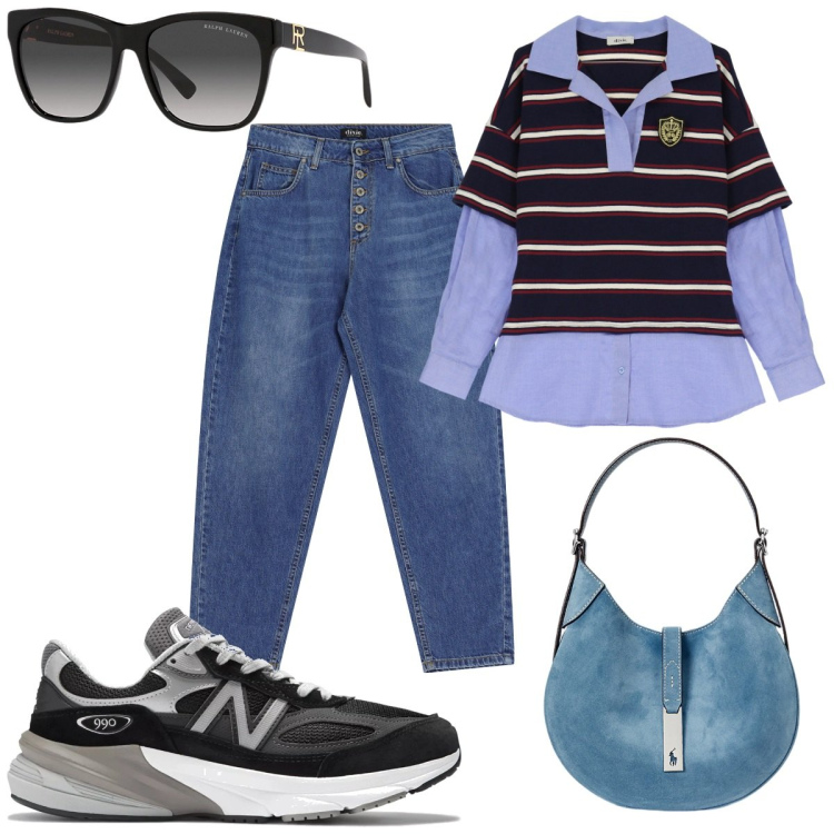Outfit donna - Dixie : con i jeans a Siviglia. Stile Casual per Tutti i giorni. Abbinamento con sneakers, jeans, t-shirt, occhiali da sole, borse a spalla.