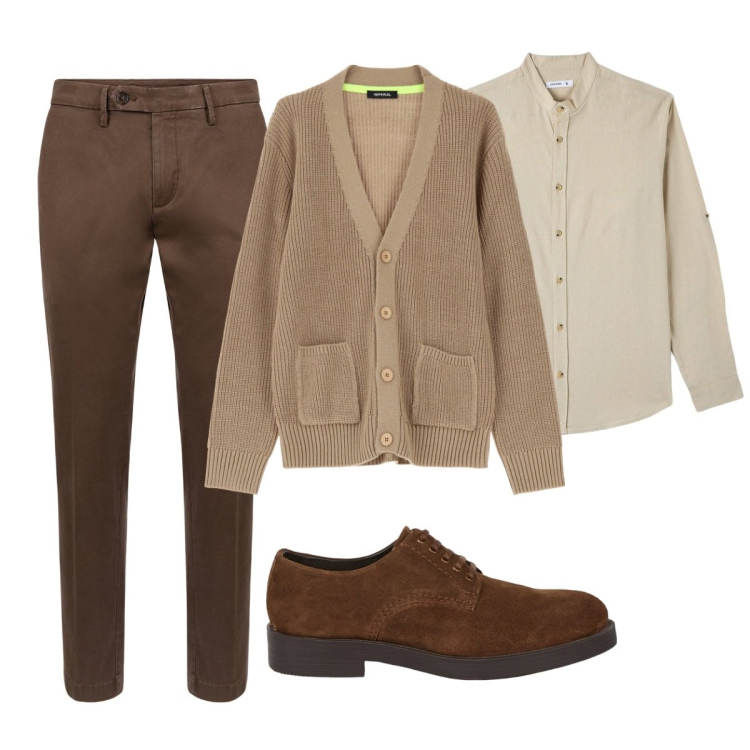 Outfit uomo - Total look #2083375. Stile Trendy per Tutti i giorni. Abbinamento con camicie, cardigans, pantaloni chino, scarpe stringate.