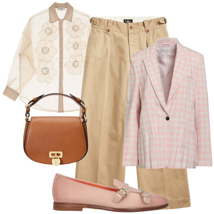 Outfit donna - Sheer elegance. Stile Casual chic per Tutti i giorni. Abbinamento con mocassini, blazer, pantaloni, borse a tracolla, camicie.