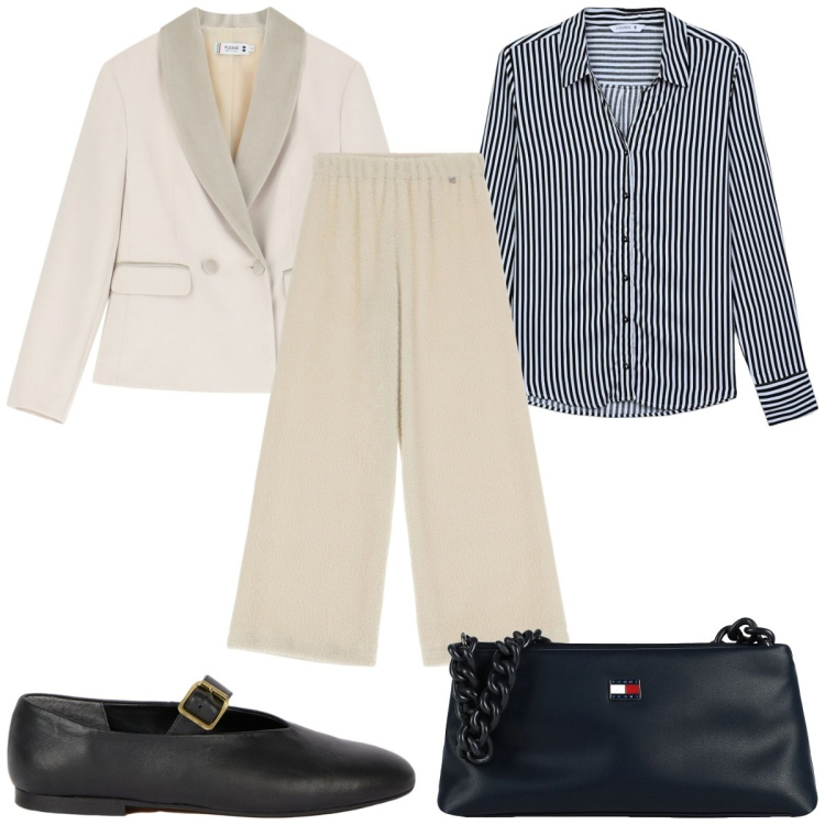 Outfit donna - Total look #2083441. Stile Trendy per Tutti i giorni. Abbinamento con borse a mano, camicie, blazer, pantaloni, ballerine.