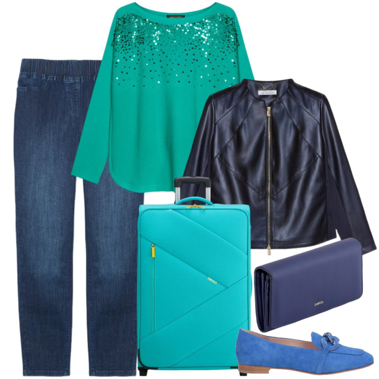 Outfit donna - Verde Blu Turchese. Stile Basic per Tutti i giorni. Abbinamento con mocassini, felpe, jeggings, blazer, portafogli, valigie.