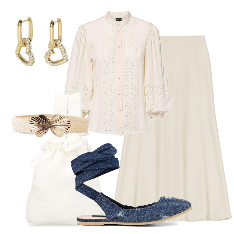 Outfit donna - La blusa pizzo sangallo. Stile Romantica per Tutti i giorni. Abbinamento con cinture, camicie, orecchini, gonne longuette, ballerine, borse a mano.