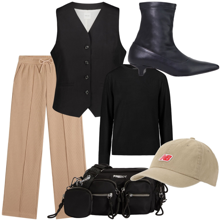 Outfit donna - Gilet. Stile Urban per Ufficio. Abbinamento con cappelli, stivaletti, pantaloni, borse a tracolla, pullovers, gilet.