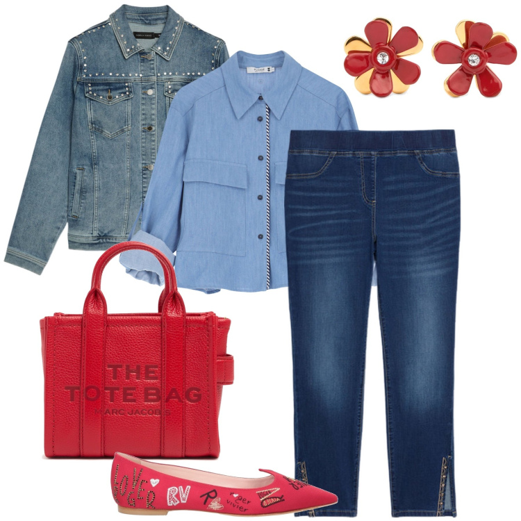 Outfit donna - Le ballerine a fantasia. Stile Casual chic per Tutti i giorni. Abbinamento con ballerine, camicie, jeggings, blazer, borse a tracolla, orecchini.