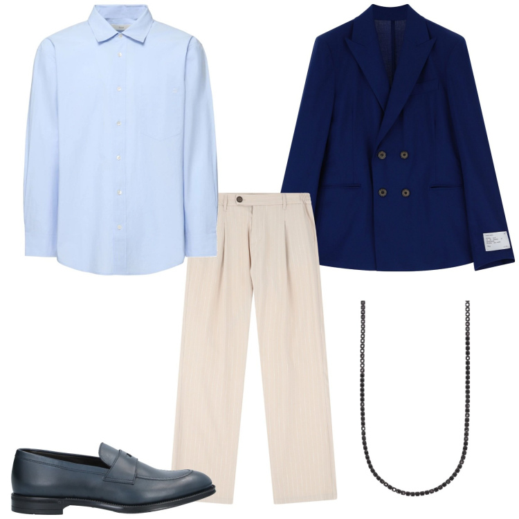 Outfit uomo - Tonalità polverose e pastello. Stile Business/Elegante per Cerimonia. Abbinamento con scarpe stringate, collane, pantaloni, giacche, camicie.