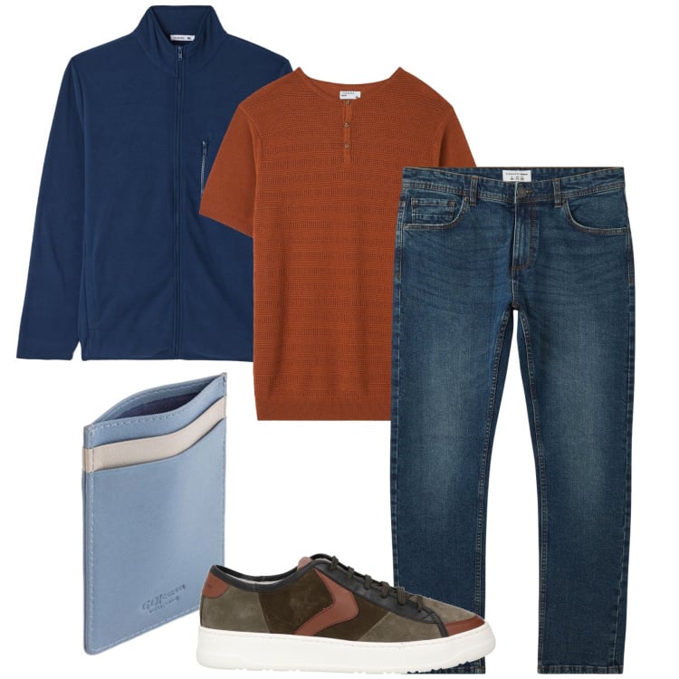 Outfit uomo - La maglietta serafino. Stile Urban per Tutti i giorni. Abbinamento con sneakers, t-shirt, jeans, felpe, portafogli.