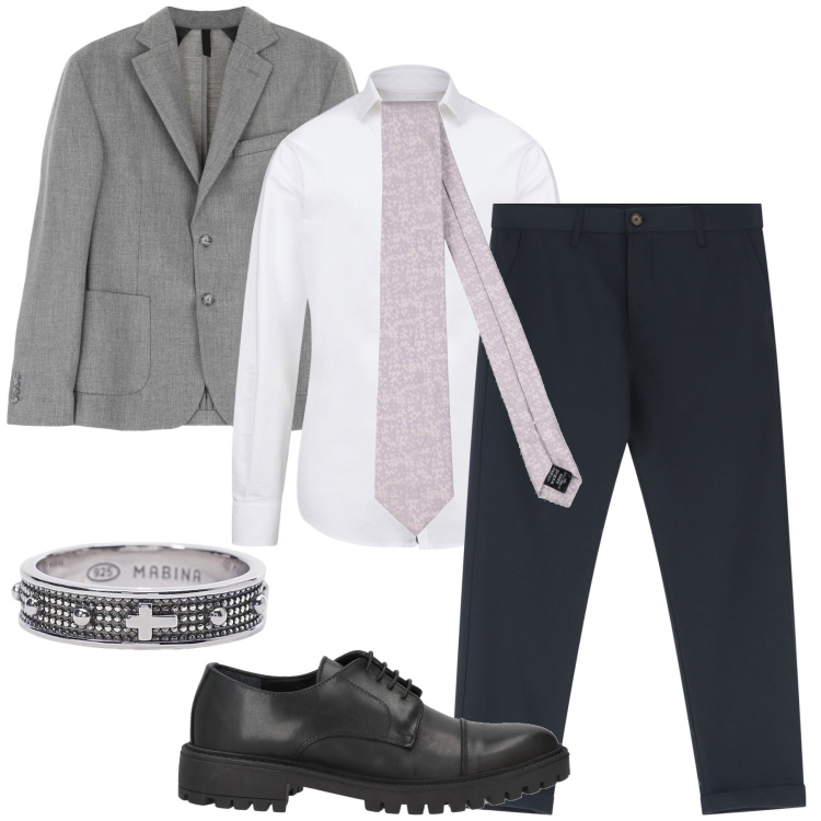 Outfit uomo - La cravatta lilla. Stile Business/Elegante per Serata speciale. Abbinamento con scarpe stringate, cravatte, anelli, pantaloni chino, giacche, camicie.