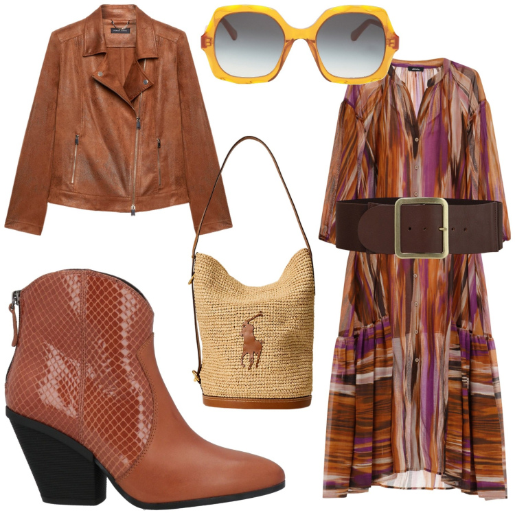 Outfit donna - Total look #2083519. Stile Boho per Tutti i giorni. Abbinamento con stivaletti texani, occhiali da sole, borse a mano, cinture, vestiti lunghi, blazer.