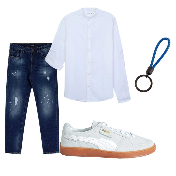 Outfit uomo - Total look #2083552. Stile Casual per Tutti i giorni. Abbinamento con sneakers, camicie, jeans, portachiavi.