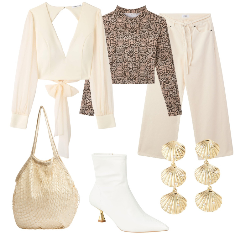 Outfit donna - Battigia , rete e conchiglie. Stile Casual chic per Tutti i giorni. Abbinamento con orecchini, stivaletti, t-shirt, bluse, pantaloni, borse a tracolla.