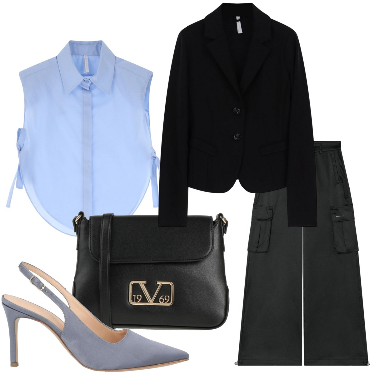 Outfit donna - Cargo e blazer. Stile Glamour per Tutti i giorni. Abbinamento con décolleté, borse a tracolla, camicie, blazer, pantaloni cargo.