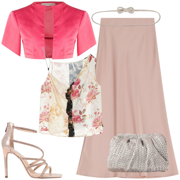 Outfit donna - Nascita di Venere. Stile Romantica per Cerimonia. Abbinamento con sandali col tacco, cinture, clutch, bolero, top, gonne lunghe.