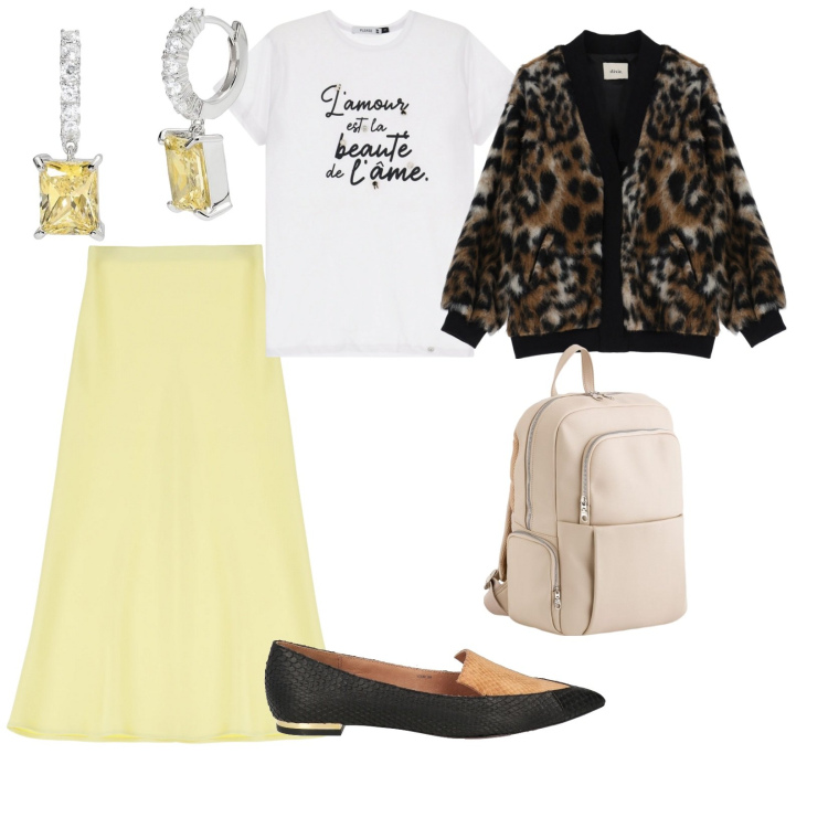 Outfit donna - Lo zaino porta tutto. per Tutti i giorni. Abbinamento con mocassini, orecchini, t-shirt, gonne longuette, blazer, zaini.