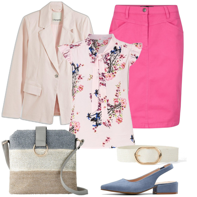 Outfit donna - Esplora la primavera Bonprix. Stile Casual chic per Tutti i giorni. Abbinamento con gonne, bluse, décolleté, cinture, blazer, borse a tracolla.