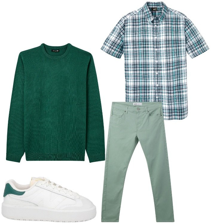Outfit uomo - Vita all´aria aperta. Stile Casual per Tutti i giorni. Abbinamento con sneakers, camicie a manica corta, maglieria, pantaloni skinny.