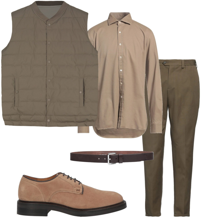 Outfit uomo - In città. Stile Urban per Ufficio. Abbinamento con scarpe stringate, cinture, camicie, pantaloni, gilet.