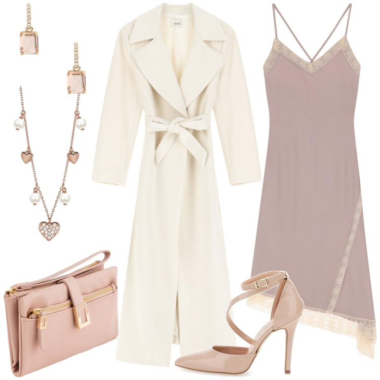 Outfit donna - L\'abito sottoveste. Stile Sexy per Serata fuori. Abbinamento con collane, cappotti, vestiti asimmetrici, orecchini, décolleté, portafogli.