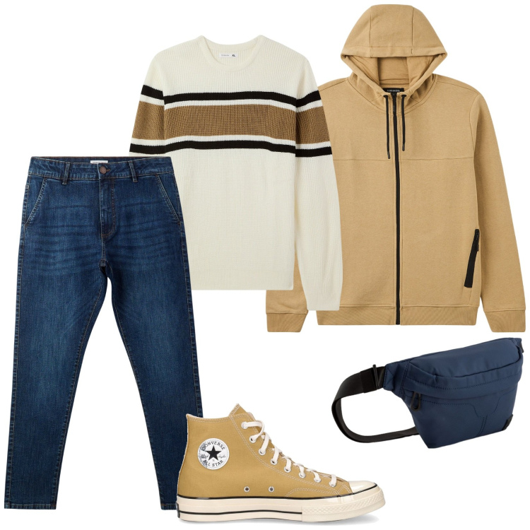 Outfit uomo - Total look #2083690. Stile Casual per Tutti i giorni. Abbinamento con jeans skinny, felpe sportive, maglieria, sneakers, borse sportive.