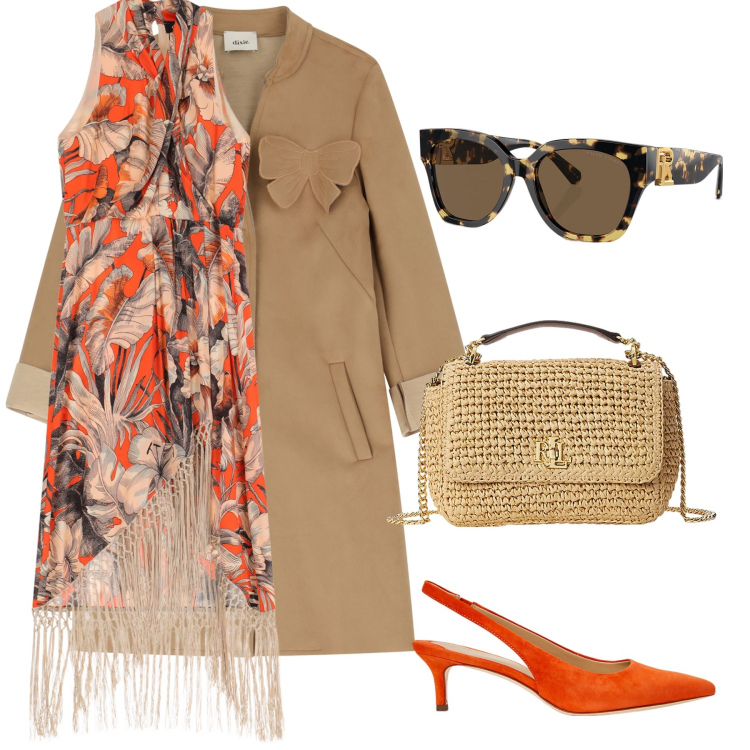 Outfit donna - Seville 2. Stile Etnico per Serata fuori. Abbinamento con vestiti midi/longuette, cappotti, borse a spalla, occhiali da sole, décolleté.