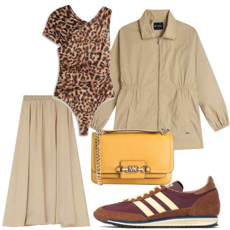 Outfit donna - Mini bag solare. Stile Casual chic per Tutti i giorni. Abbinamento con body, borse a spalla, gonne lunghe, parka, sneakers.