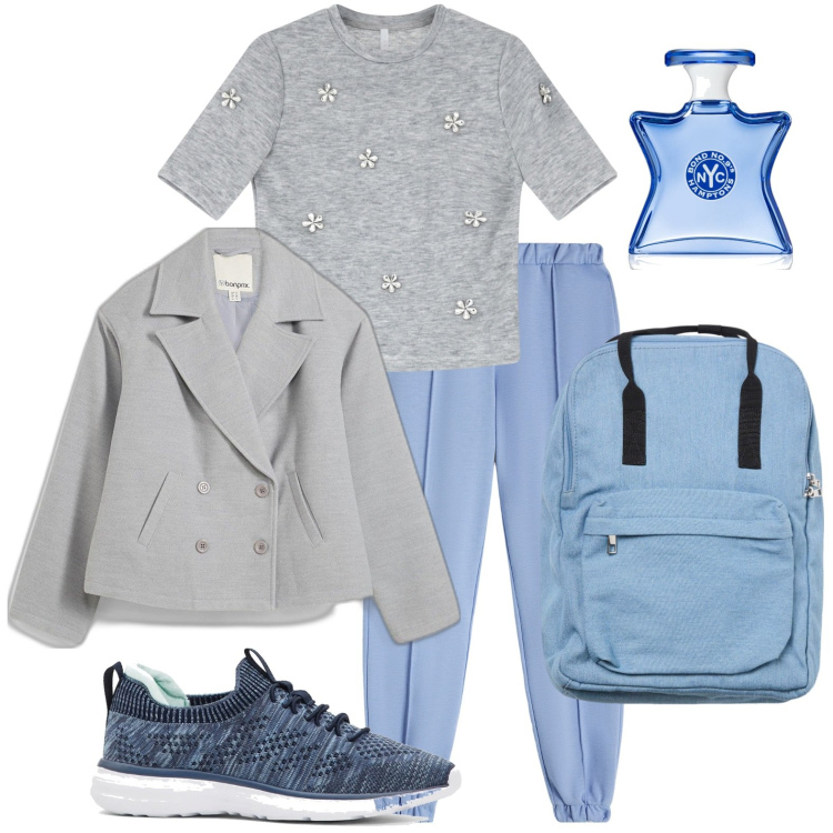 Outfit donna - T-shirt bijoux. Stile Casual per Tutti i giorni. Abbinamento con caban, sneakers, profumi, zaini, maglieria, pantaloni.
