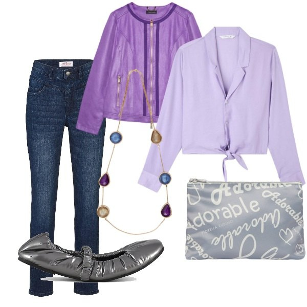 Outfit donna - Aspettando la primavera. Stile Trendy per Tutti i giorni. Abbinamento con jeans skinny, camicie, ballerine, blazer, pochette, collane.