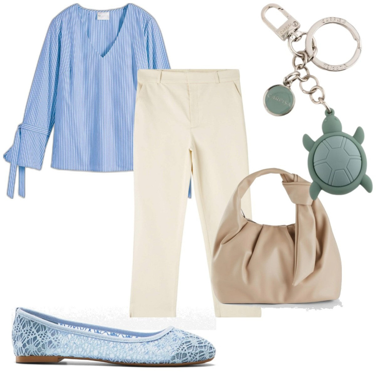 Outfit donna - Total look #2083864. Stile Trendy per Tutti i giorni. Abbinamento con borse a mano, ballerine, tuniche, pantaloni chino, portachiavi.