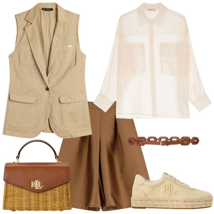 Outfit donna - I Bermuda in primavera. Stile Sporty chic per Tutti i giorni. Abbinamento con gilet, bermuda, camicie, sneakers, cinture, borse a mano.