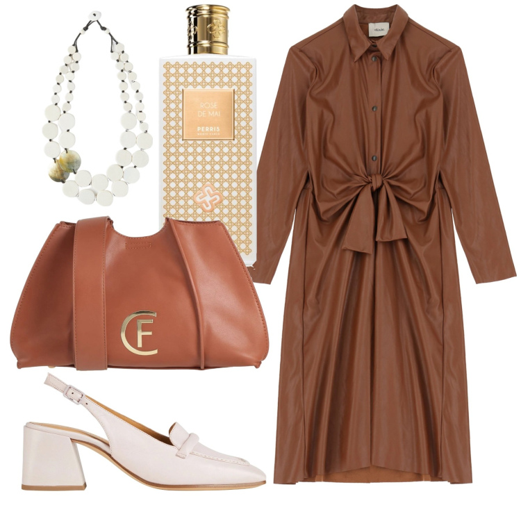 Outfit donna - Mattina chic. Stile Chic per Tutti i giorni. Abbinamento con borse a tracolla, décolleté, profumi, vestiti, ciondoli.