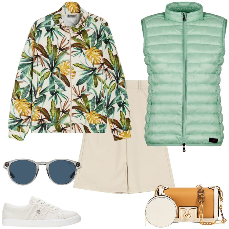 Outfit donna - Trapuntato smanicato. Stile Casual chic per Tutti i giorni. Abbinamento con pochette, felpe, bermuda, occhiali da sole, sneakers, piumini.