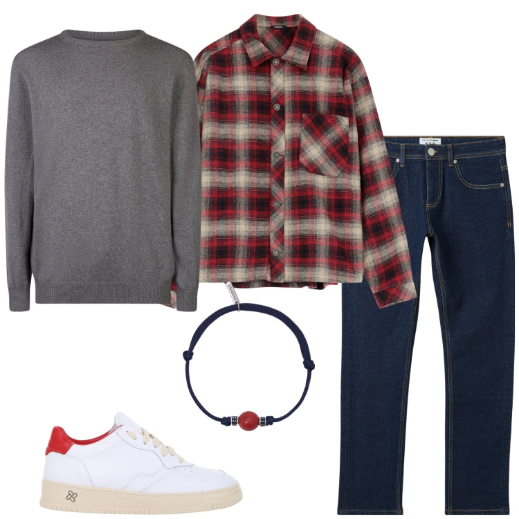 Outfit uomo - Country style. Stile Casual per Tutti i giorni. Abbinamento con jeans, braccialetti, camicie, sneakers, maglieria.