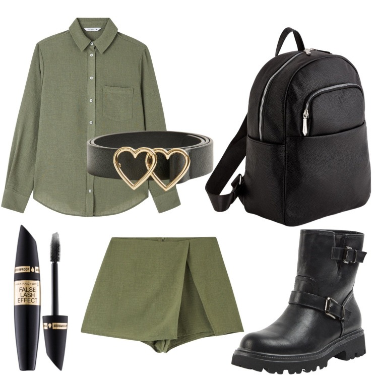 Outfit donna - La cintura stilosa. Stile Preppy per Scuola/Università. Abbinamento con mascara, minigonne, camicie, cinture, stivaletti, zaini.