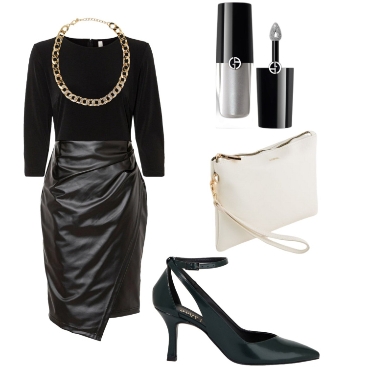 Outfit donna - La collana gold. Stile Romantica per Serata fuori. Abbinamento con vestiti, ombretti, collane, décolleté, pochette.